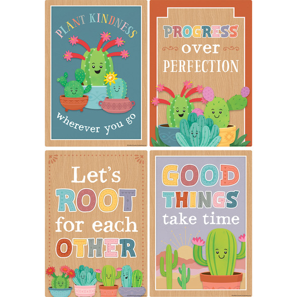 Happy Cactus Crew Positive Sayings Small Poster Pack, 11" x 15-3/4", Pack of 12