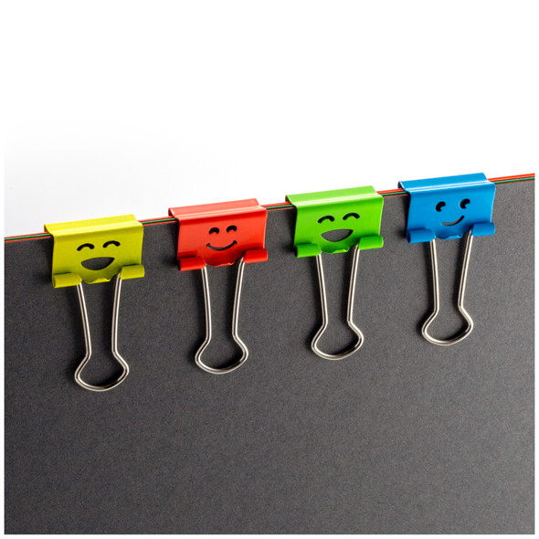 Smiling Face Binder Clips, Small, Assorted Colors, Pack of 42