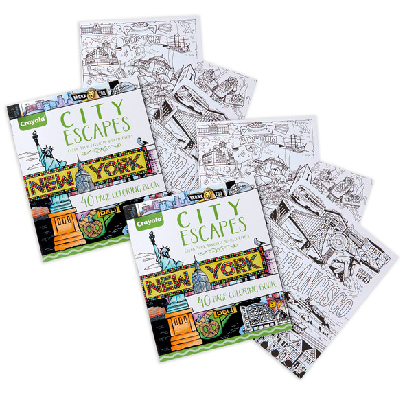 City Escapes Adult Coloring Book, City Coloring Pages, 40 Pages, Pack of 2