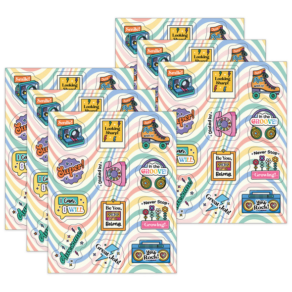 Happily Ever Elementary Retro Remix Motivators Motivational Stickers, 72 Per Pack, 6 Packs