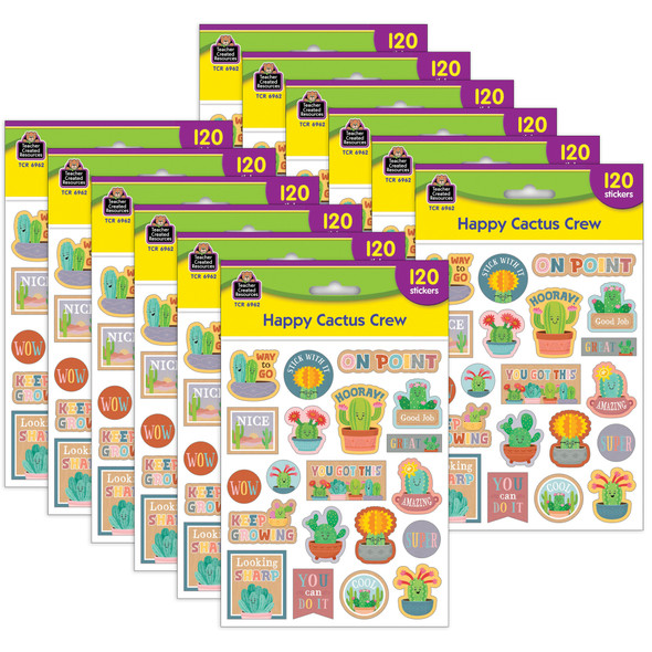 Happy Cactus Crew Stickers, 120 Per Pack, 12 Packs