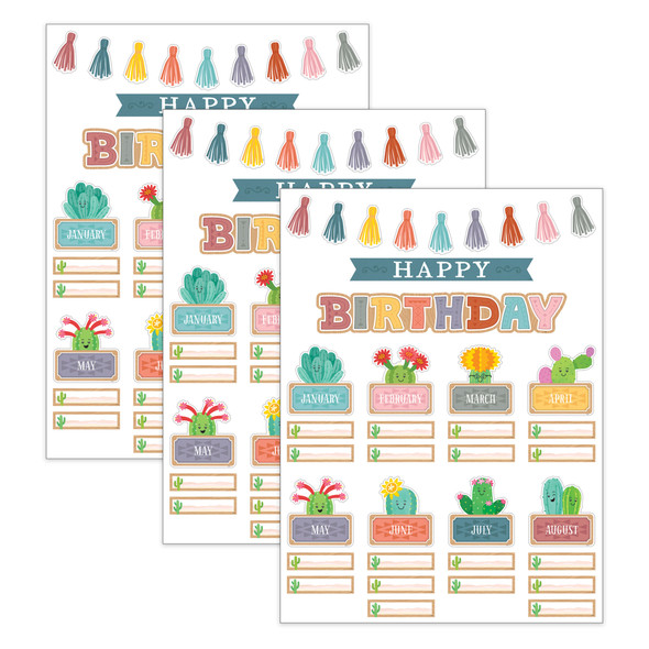 Happy Cactus Crew Happy Birthday Mini Bulletin Board Set, 59 Pieces, 3 Sets