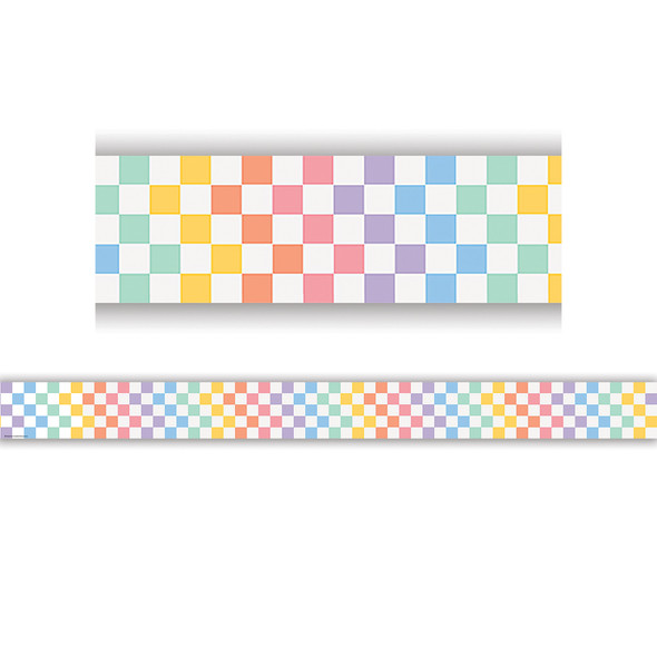 Cool for School Checkers Straight Border Trim, 35 Feet Per Pack, 6 Packs