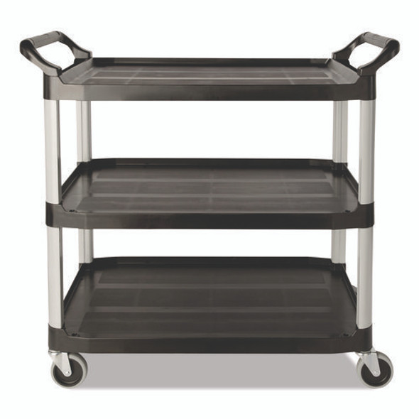 Three-Shelf Service Cart, Plastic, 3 Shelves, 200 lb Capacity, 18.63" x 33.63" x 37.75", Black