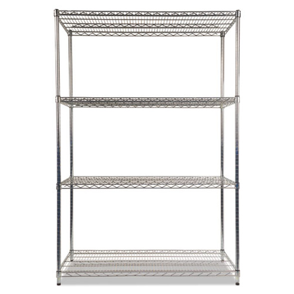 NSF Certified Industrial Four-Shelf Wire Shelving Kit, 48w x 24d x 72h, Silver