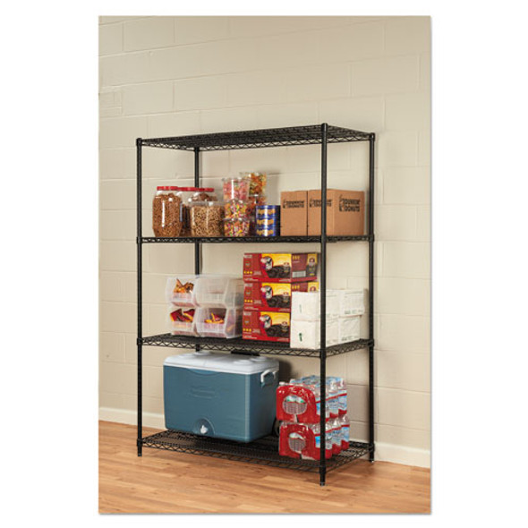 NSF Certified Industrial Four-Shelf Wire Shelving Kit, 48w x 24d x 72h, Black