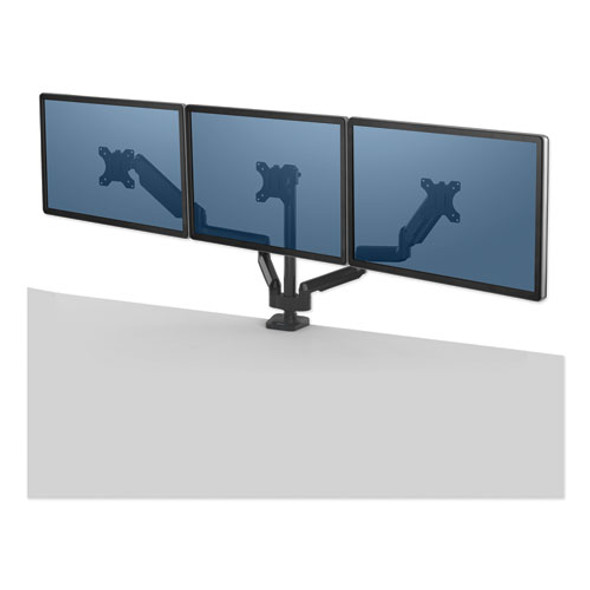 Platinum Series Triple Monitor Arm for 27" Monitors, 360 deg Rotation, +85/-20 deg Tilt, 360 deg Pan, Black, Supports 20 lb