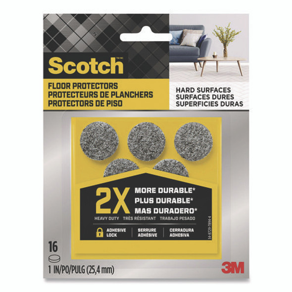Felt Pad Protectors, 1" Diameter, Gray, 16/Pack
