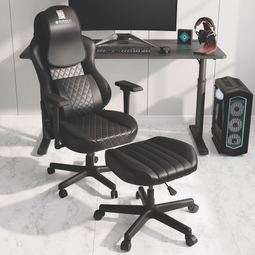 Footstool with Wheels, 19.25 x 17.38 x 14.63 to 17.75, Black