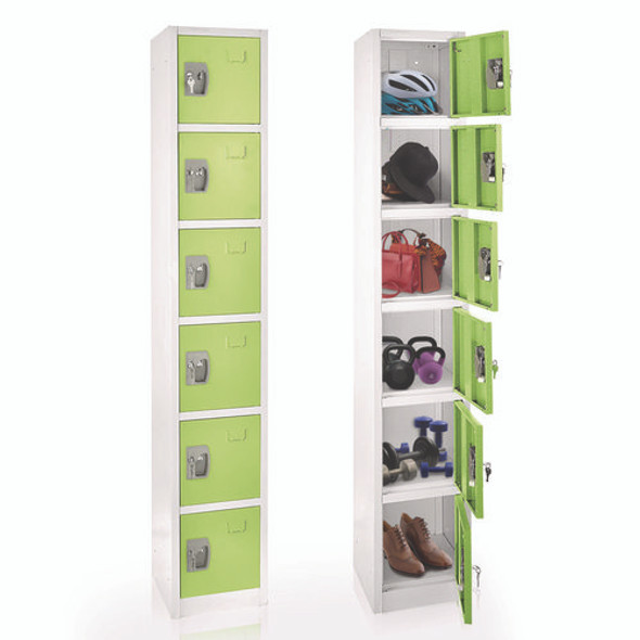 Steel Storage Locker, 6 Compartment, 12 x 12 x 72, Green