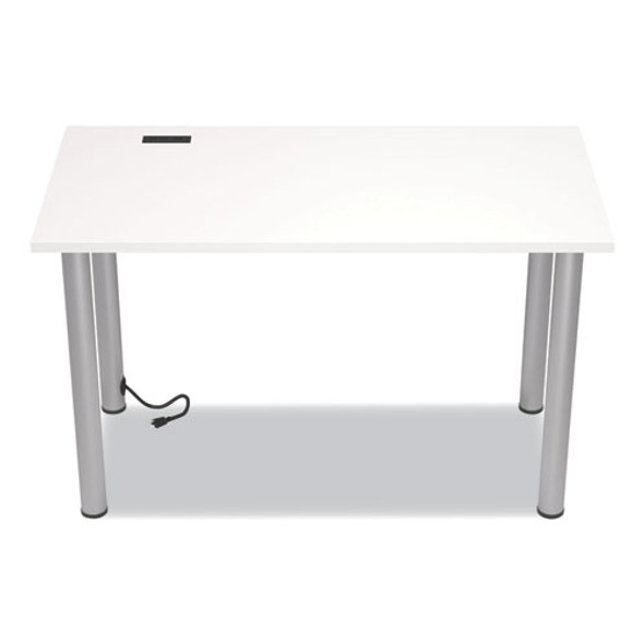 Essentials Writing Table-Desk with Integrated Power Management, 47.5" x 23.7" x 28.8", White/Aluminum