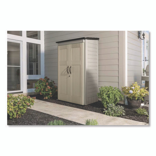 Vertical Storage Shed, 53 cu ft, 2.5 ft x 4 ft x 7 ft, Sandstone/Faint Maple