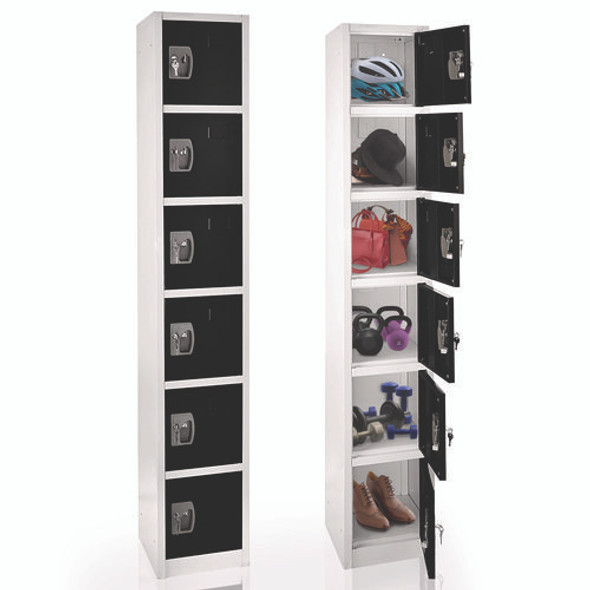 Steel Storage Locker, 6 Compartment, 12 x 12 x 72, Black
