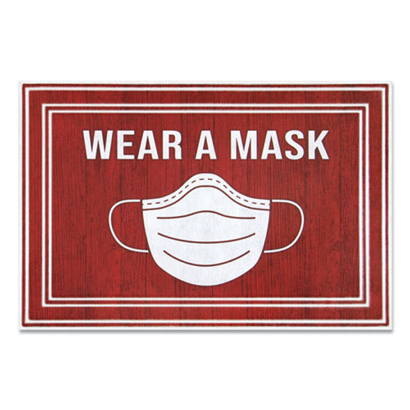 Message Floor Mats, 24 x 36, Red/White, "Wear A Mask"