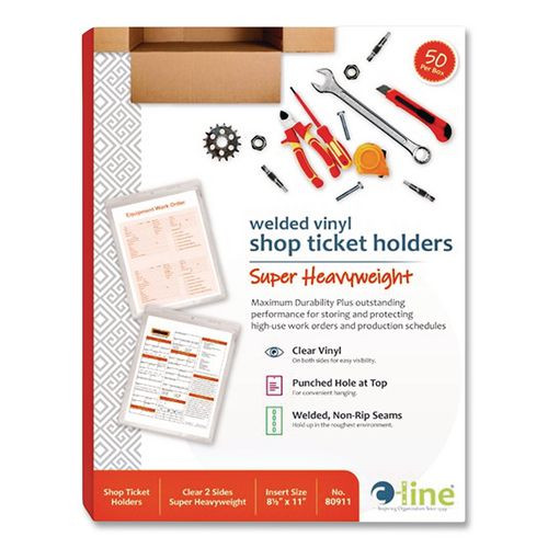 Vinyl Shop Ticket Holders, Welded, Both Sides Clear, 8-1/2" x 11", Box of 50