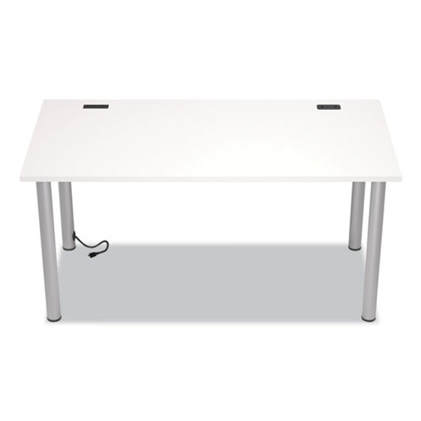 Essentials Writing Table-Desk with Integrated Power Management, 59.7" x 29.3" x 28.8", White/Aluminum