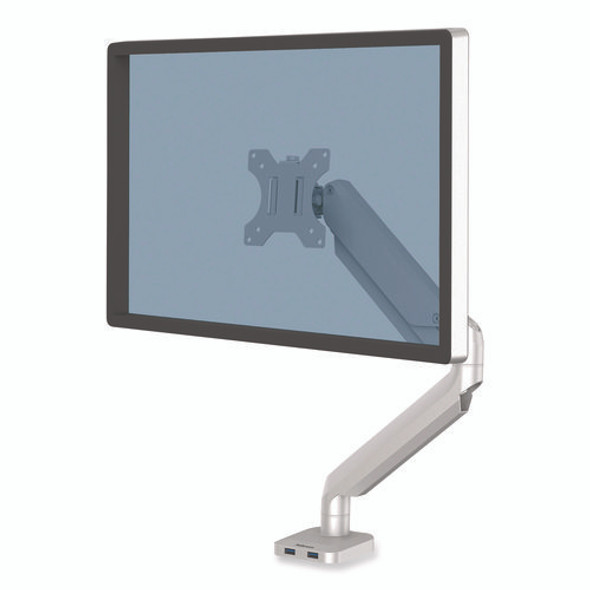 Platinum Series Single Monitor Arm, For 27" Monitors, 360 deg Rotation, 45 deg Tilt, 180 deg Pan, Silver, Supports 20 lb