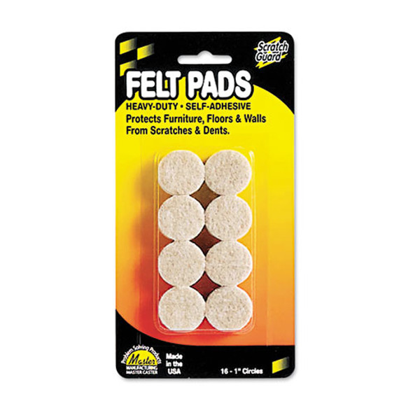 Scratch Guard Felt Pads, 1" dia, Circular, Beige, 16/Pack