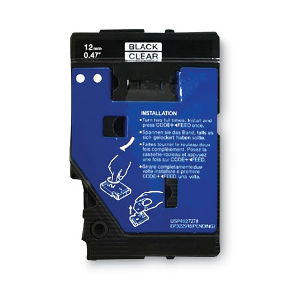 TC Tape Cartridges for P-Touch Labelers, 0.47" x 25.2 ft, Black on Clear, 2/Pack