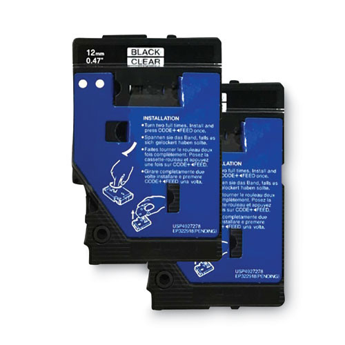 TC Tape Cartridges for P-Touch Labelers, 0.47" x 25.2 ft, Black on Clear, 2/Pack