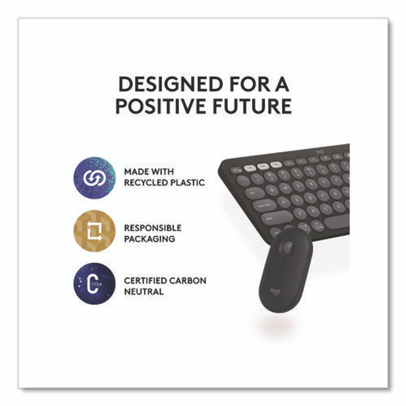 Pebble 2 Wireless Keyboard and Optical Mouse Combo, 2.4 GHz Frequency/32.8" Wireless Range, Tonal Graphite