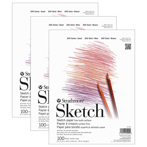 200 Series Sketch Pad, Tape Binding, 100 Sheet, 9x12 inch, Pack of 3 200 Series Sketch Pad, Tape Binding, 100 Sheet, 9x12 inch, Pack of 3