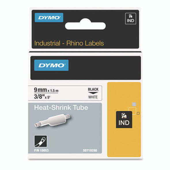 Rhino Heat Shrink Tubes Industrial Label Tape, 0.37" x 5 ft, White/Black Print