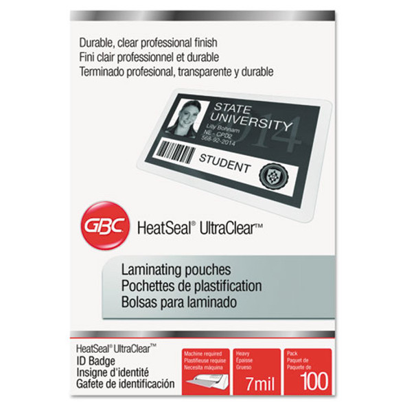 UltraClear Thermal Laminating Pouches, 7 mil, 2.56" x 3.75", Gloss Clear, 100/Box