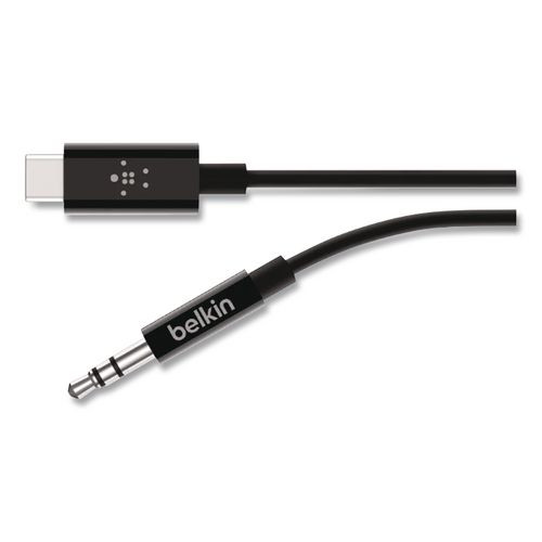 RockStar 3.5mm Audio Cable with USB-C Connector, 3 ft, Black