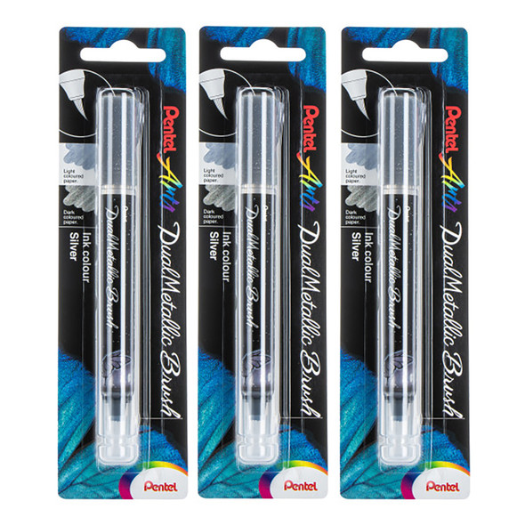 DualMetallic Brush, Silver Ink, Pack of 3