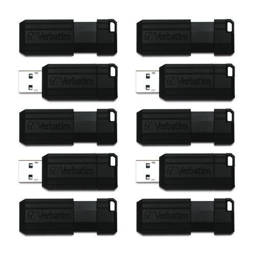 PinStripe USB 2.0 Flash Drive, 32 GB, Black, 10/Pack