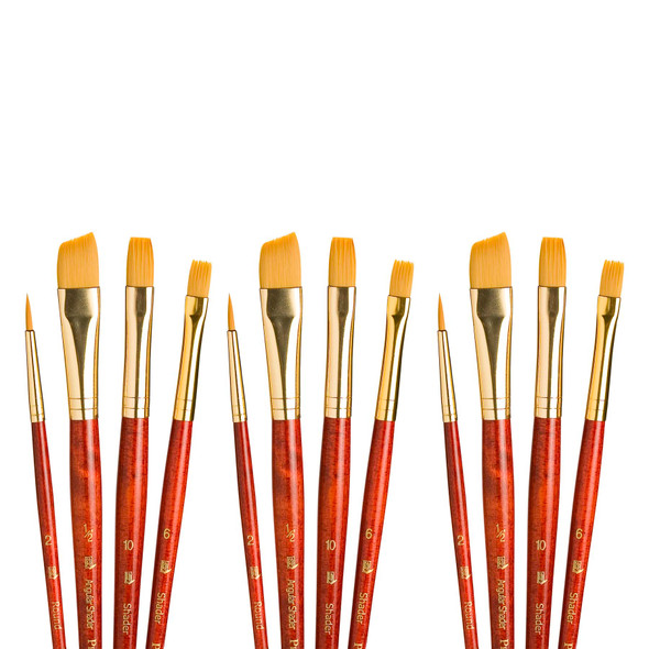 RealValue Brush Set, Gold Taklon Bristles, Short Handle Mixed Media Paintbrush, Red, 4 Per Set, 3 Sets