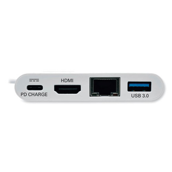USB 3.1 Gen 1 USB-C to HDMI Adapter, USB-A/USB-C PD Charging/Gigabit Ethernet, 3", White