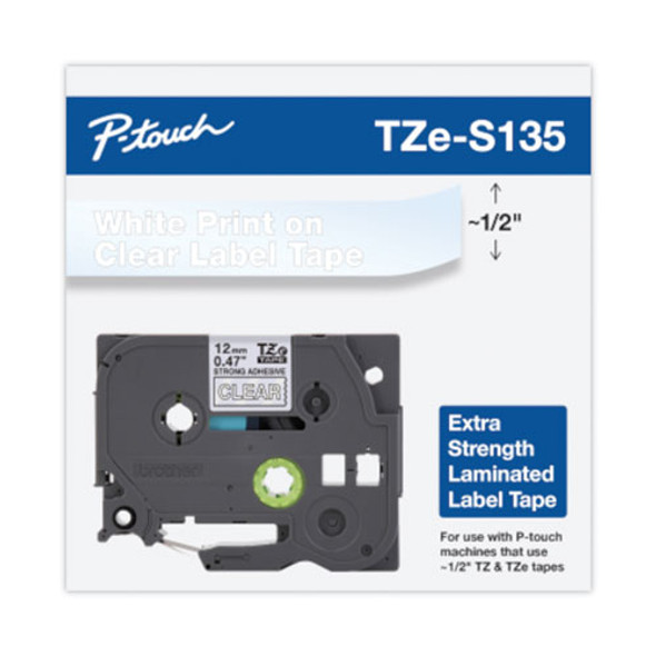 TZ Extra-Strength Adhesive Laminated Labeling Tape, 0.47" x 26.2 ft, White on Clear