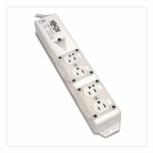 Medical-Grade Surge Protector with Antimicrobial Protection for Patient-Care Vicinity, 4 Outlets, 15 ft Cord, 1,410 J, White