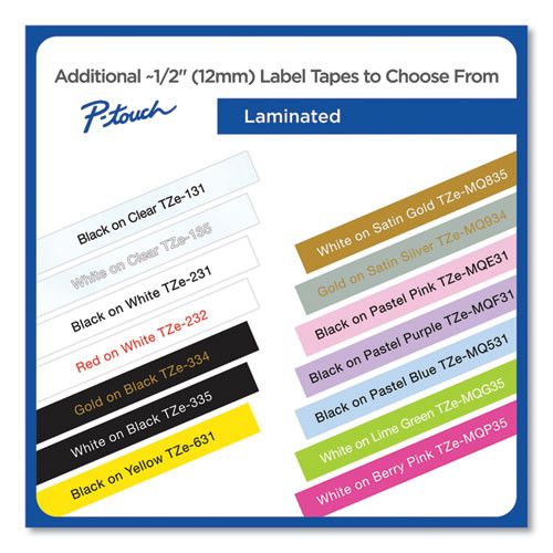 TZe Series Standard Adhesive Laminated Labeling Tape, 0.5", Black on White, 6/Pack