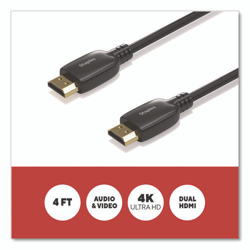 HDMI to HDMI Audio/Video Cable, 4 ft, Black, 2/Pack