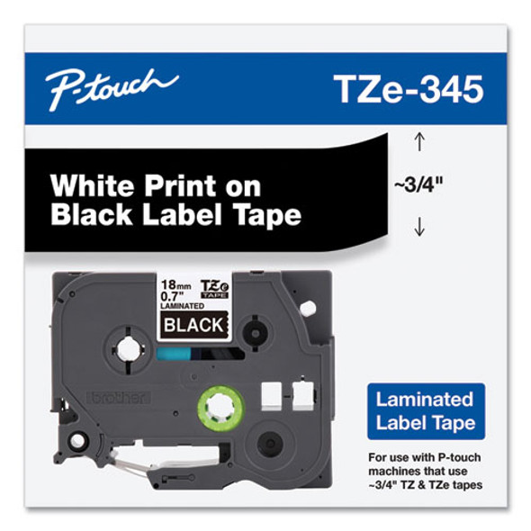 TZe Standard Adhesive Laminated Labeling Tape, 0.7" x 26.2 ft, White on Black