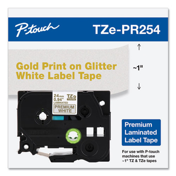 TZe Premium Laminated Tape, 0.94" x 26.2 ft, Gold on White