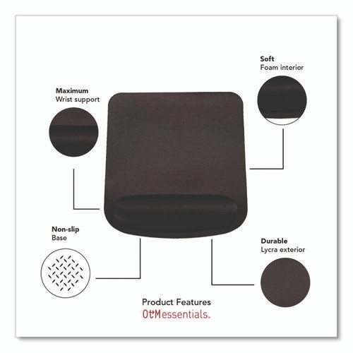 Foam Non-Skid Mouse Pad with Wrist Rest, 8.25 x 9, Black