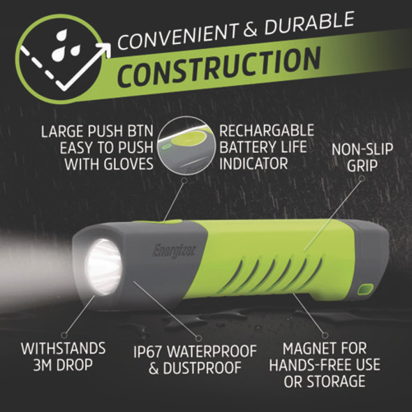 Pro Series Handheld High CRI Flashlight, Rechargeable Lithium Ion/6 AAA Batteries Included, Gray/Green