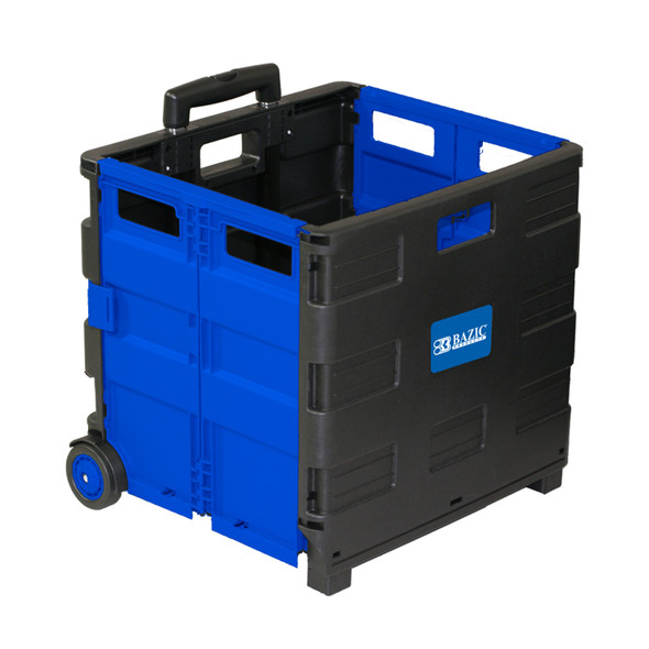 Folding Cart on Wheels w/Lid Cover, 16" x 18" x 15", Black/Blue Folding Cart on Wheels w/Lid Cover, 16" x 18" x 15", Black/Blue