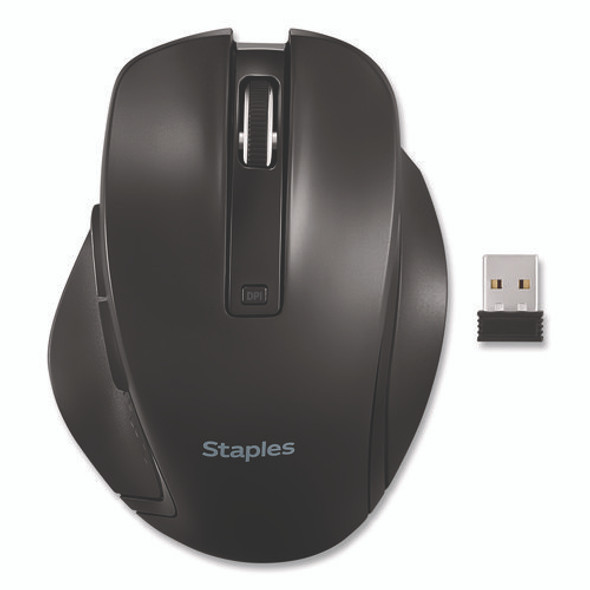 Wireless Ergonomic Curved Optical USB Mouse, 2.4 GHz Frequency/33 ft Wireless Range, Left/Right Hand Use, Black