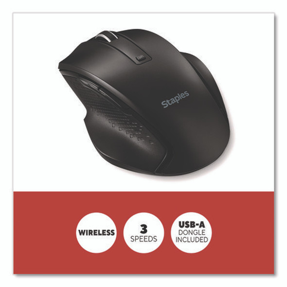 Wireless Ergonomic Curved Optical USB Mouse, 2.4 GHz Frequency/33 ft Wireless Range, Left/Right Hand Use, Black