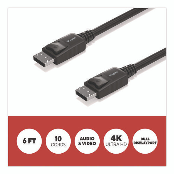 4K DisplayPort to DisplayPort Audio/Video Cable, 6 ft, Black, 10/Pack