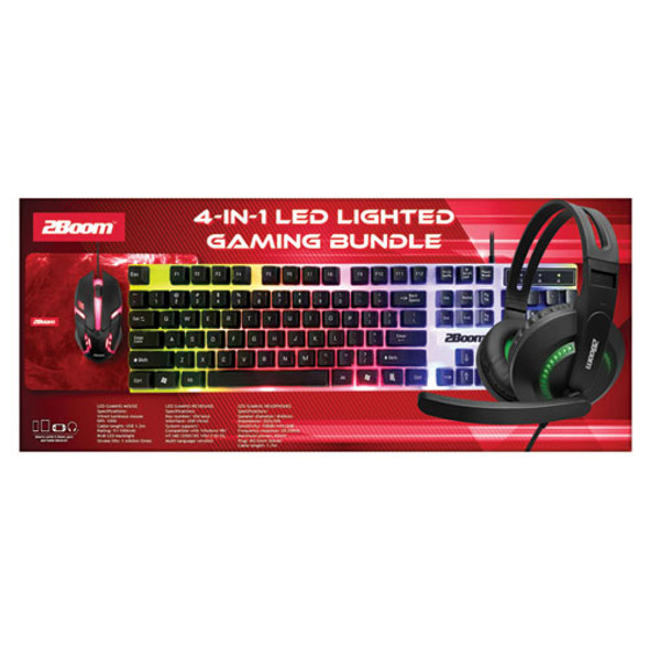 4-in-1 LED Lighted Gaming Bundle, USB, Red