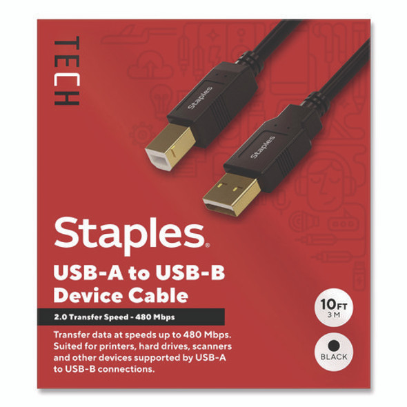 USB-A to USB-B 2.0 Cable, 10 ft, Black