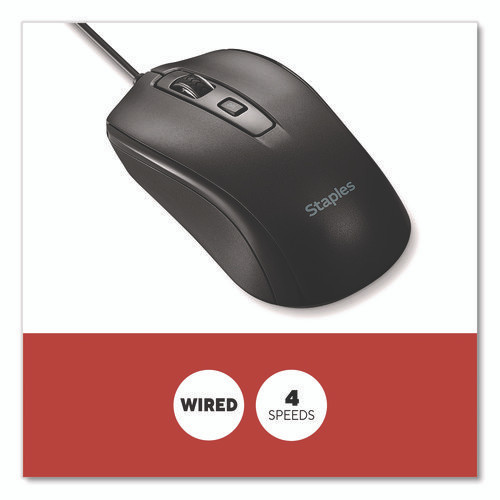 Ambidextrous Optical Wired Mouse, USB 2.0, Left/Right Hand Use, Black