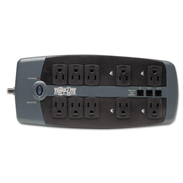 Protect It! Surge Protector, 10 AC Outlets, 8 ft Cord, 2,395 J, Black