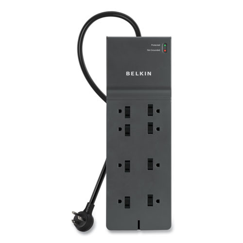 Home/Office Surge Protector, 8 AC Outlets, 8 ft Cord, 2,500 J, Black